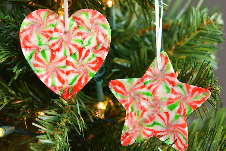 Melted peppermint candy ornaments