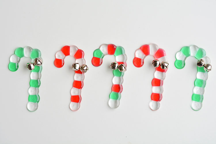 Melted bead candy cane ornaments