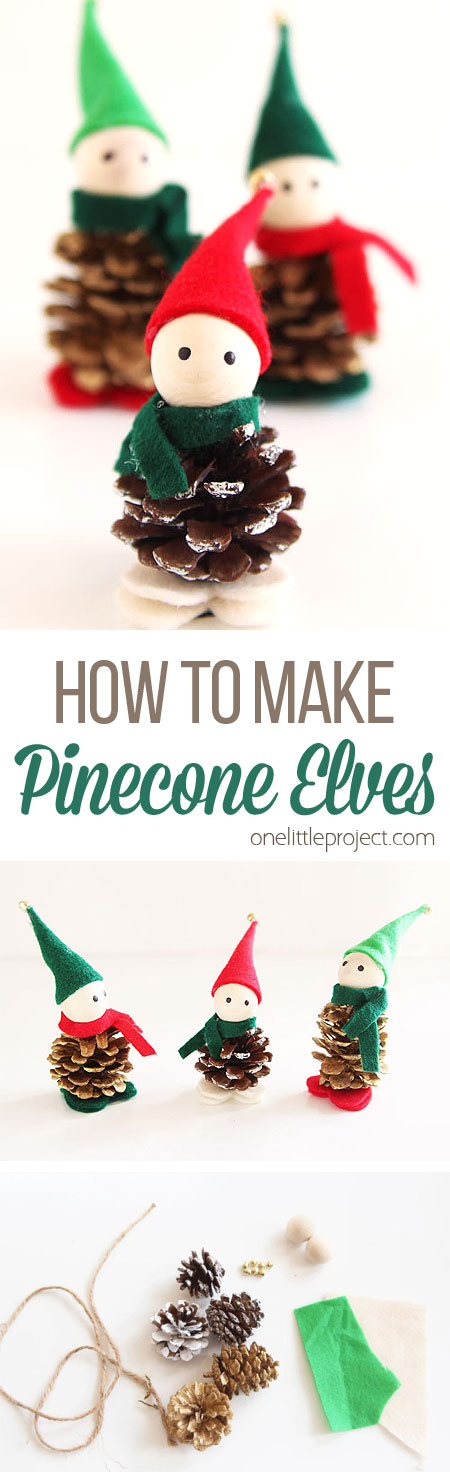 These pinecone elves are ADORABLE! They're really easy to put together and they make super cute ornaments. You can even tie them onto a garland! Such a fun Christmas craft!