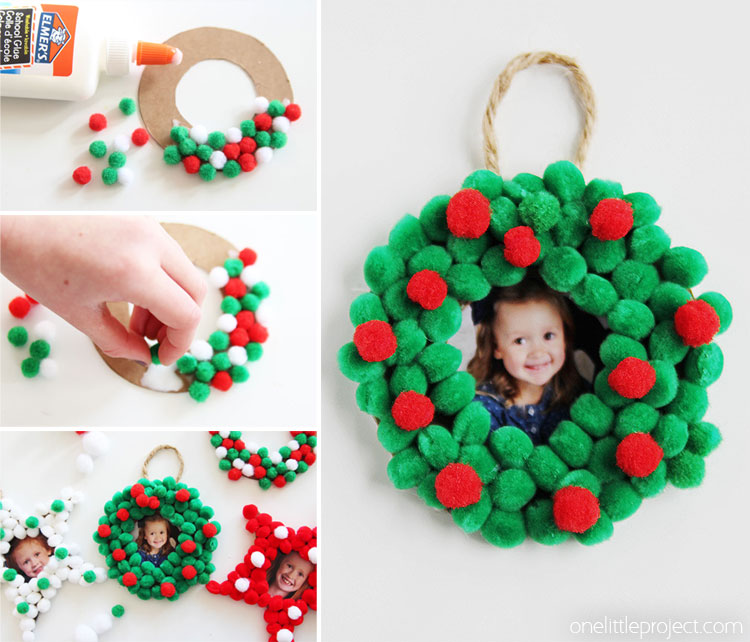 These pom pom Christmas photo ornaments are SO EASY for kids to make and would make the perfect addition to any tree this holiday! They're great for leftover school photos too!