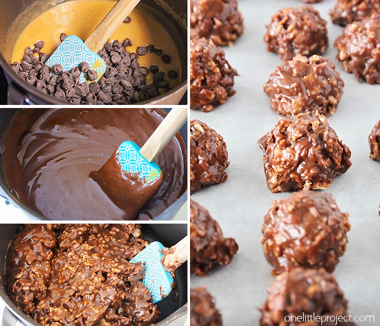 These delicious chocolate peanut butter no bake cookies are the perfect combination of salty and sweet, with a fantastic crispy and chewy texture! 