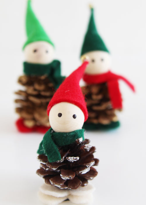 Christmas DIY Ornament Ideas - Pinecone Elves