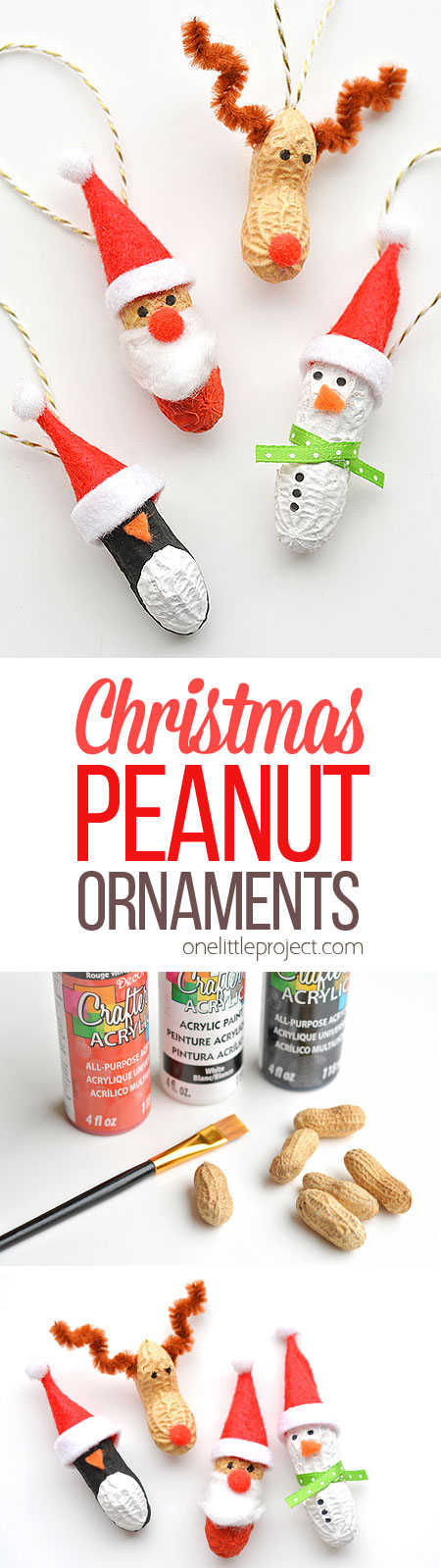 These peanut Christmas ornaments are SO ADORABLE and they're really easy to make! They're such a fun and simple Christmas craft to make with the kids!