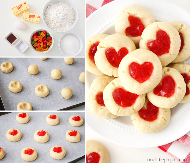 These gummy bear heart cookies are SO DELICIOUS! They're rich and buttery with a soft and sweet center and a simple shortbread base. Such an adorable cookie for Valentine's Day!
