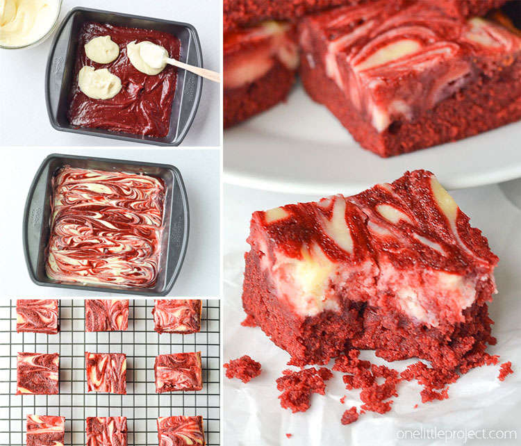 These red velvet cheesecake brownies are AMAZING! Perfectly marbled with creamy cheesecake filling, these make a simple and delicious Valentine's Day dessert!