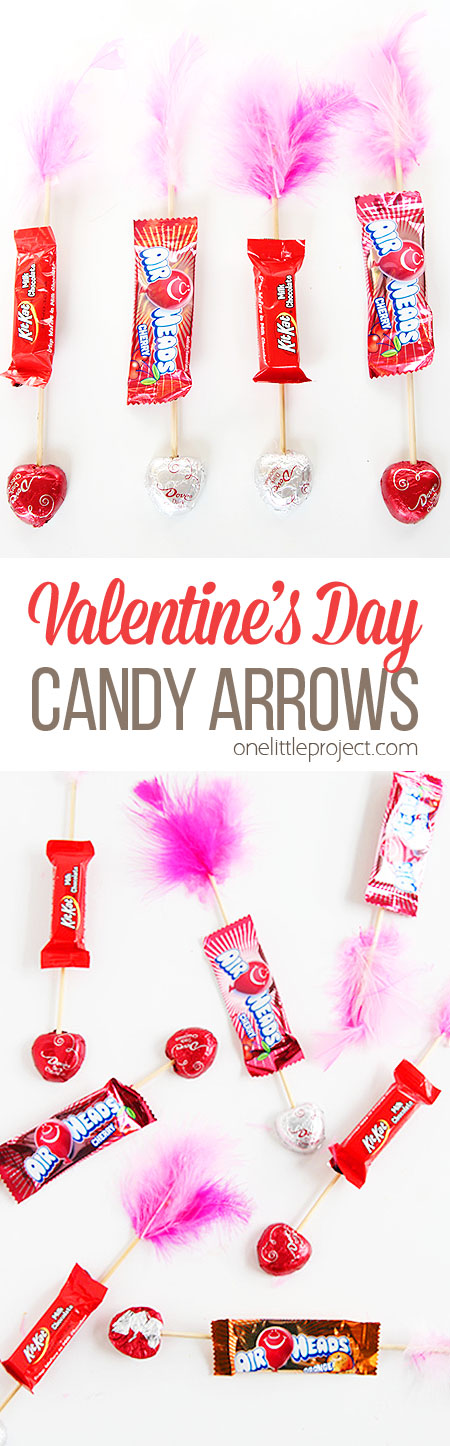 These Valentine's Day candy arrows are SO CUTE and they're super easy to make! What a fun treat to send to school or to give out to your coworkers on Valentine's Day!