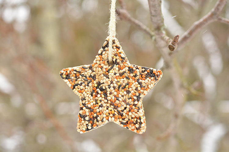 These birdseed ornaments are SO EASY and they look gorgeous on the trees outside! They hold their shape perfectly and only need 4 ingredients! So pretty!