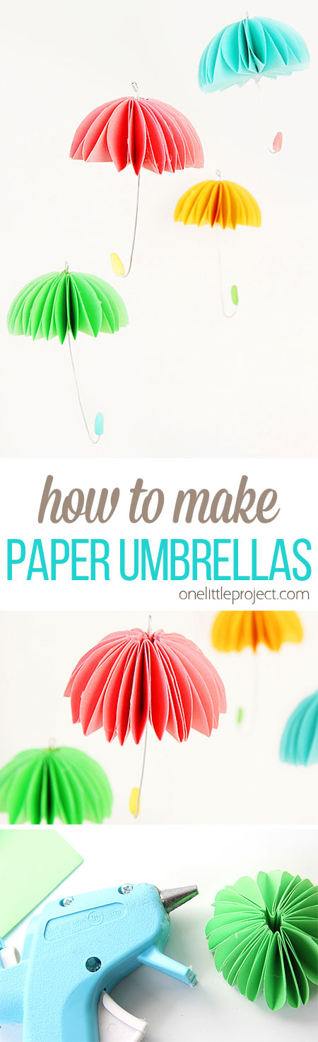 These paper umbrellas are so SIMPLE to make and they look adorable! Hang them in a window, on a baby mobile, or even on a wreath! Such a fun spring craft idea!