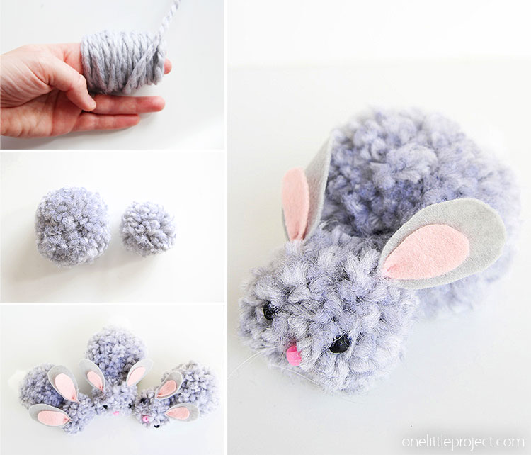 These pom pom bunnies are SO CUTE! Use chunky yarn and they end up being so soft and snuggly! Such an awesome spring or Easter craft to make with the kids!