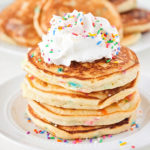 These funfetti cake batter pancakes are so fluffy and sweet, and loaded with sprinkles! They're the perfect breakfast for any special occasion!