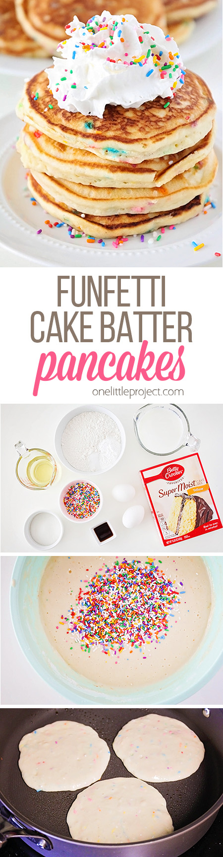 These funfetti cake batter pancakes are so fluffy and sweet, and loaded with sprinkles! They're the perfect breakfast for any special occasion!