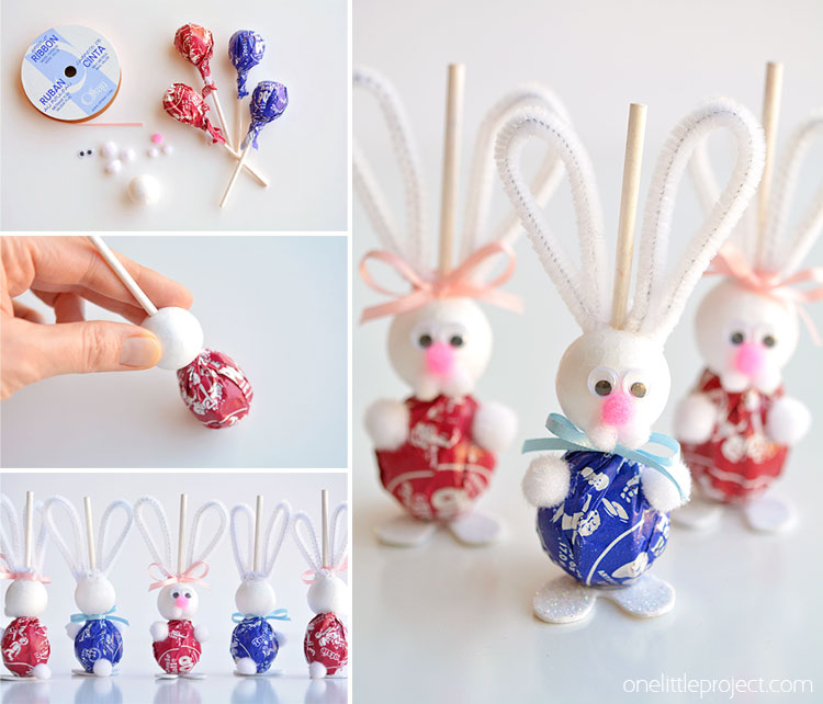 These lolly pop bunnies are SO CUTE and they're really simple to make! They're adorable treats for an Easter basket, or even for the Easter table! So fun!
