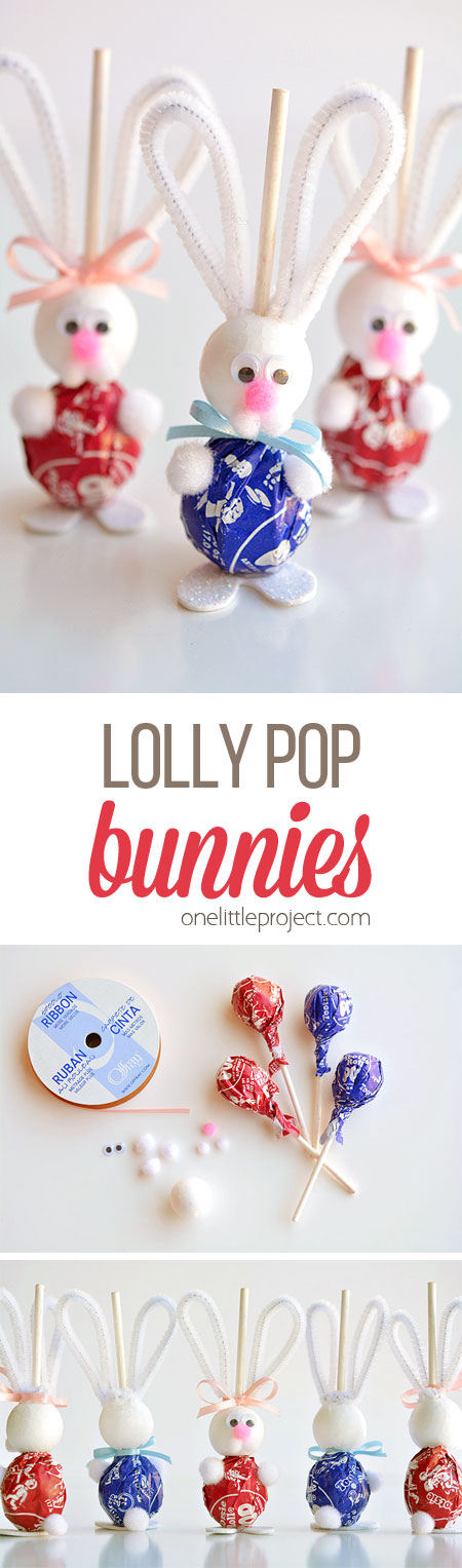 These lolly pop bunnies are SO CUTE and they're really simple to make! They're adorable treats for an Easter basket, or even for the Easter table! So fun!