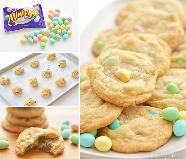 A collage of pictures showing how to make mini egg cookies