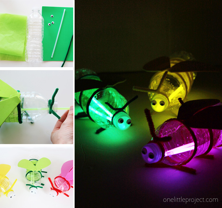 Turn plastic bottles into fireflies with glow sticks! This would be such a fun kids craft for camping!