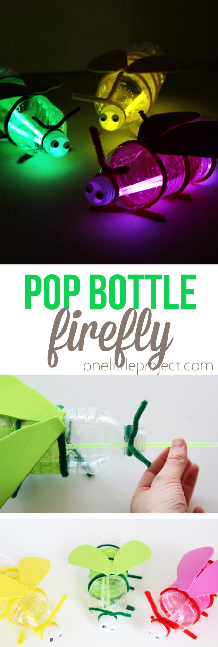 Turn plastic bottles into fireflies with glow sticks! This would be such a fun kids craft for camping!