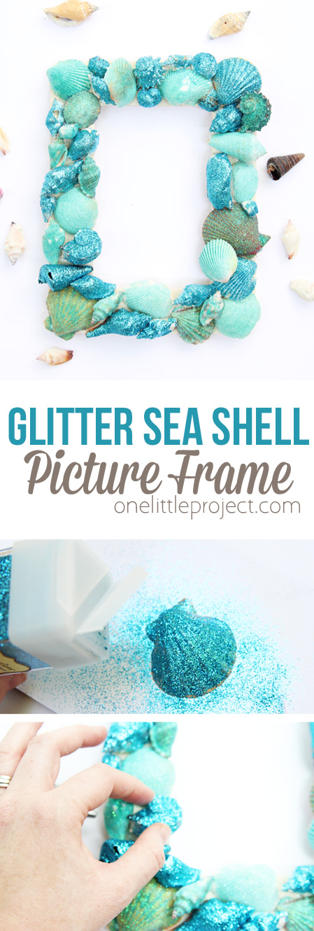 Make a BEAUTIFUL glitter sea shell frame this summer. It's such an easy summer kids craft!