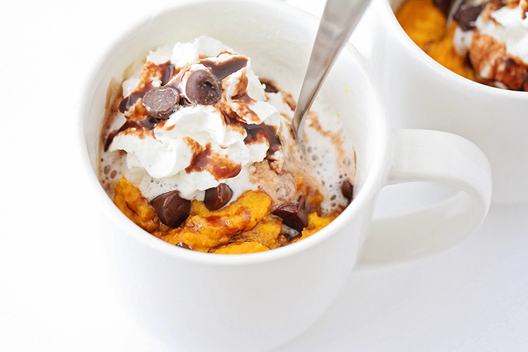 This ooey-gooey pumpkin chocolate chip mug cake tastes amazing, and is so light and fluffy! It tastes just like pumpkin bread, but it's ready in minutes!