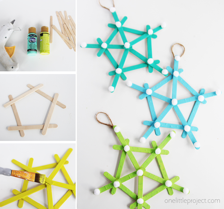 These DIY popsicle stick snowflakes are SO easy to make and look so bright and cheerful!
