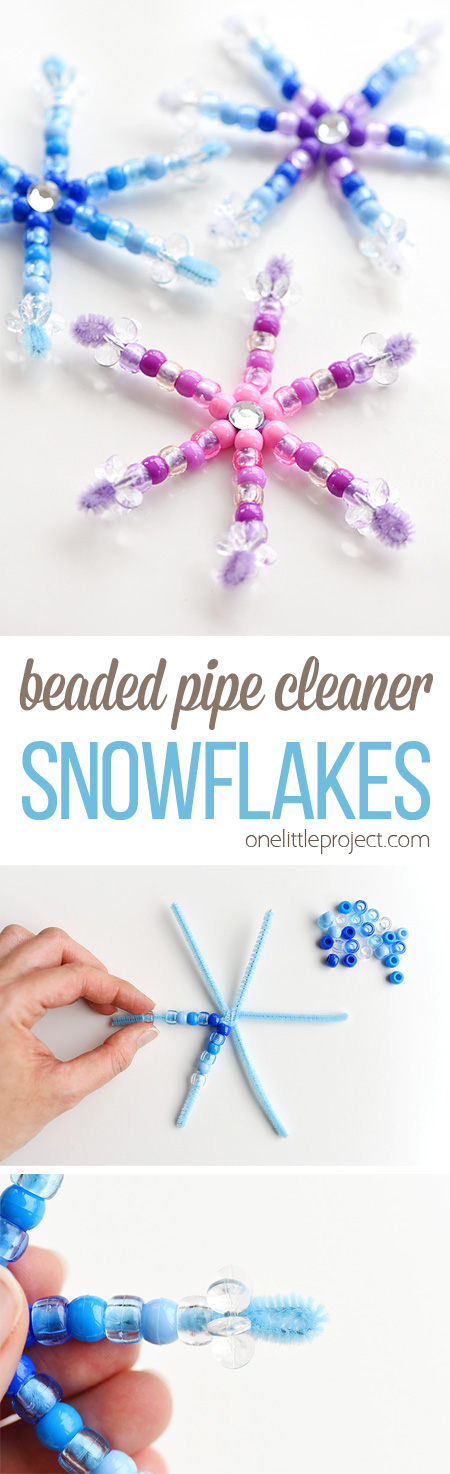 Beaded snowflakes easy pipe cleaner craft