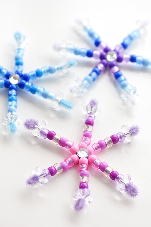 Winter Crafts for Preschoolers - Beaded Snowflake Ornaments