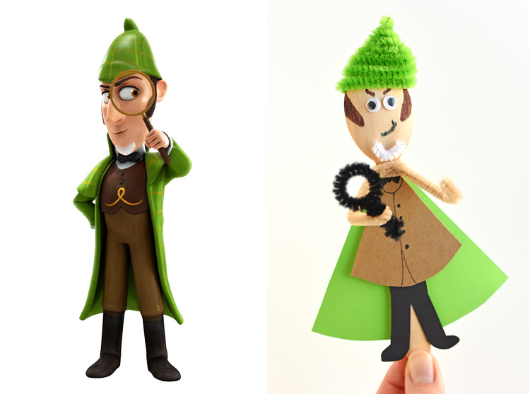 We made Sherlock Gnomes wooden spoon puppets inspired by the characters in the movie and this low mess kids craft is so much fun! These puppets are really simple to make and the kids LOVED playing with them!