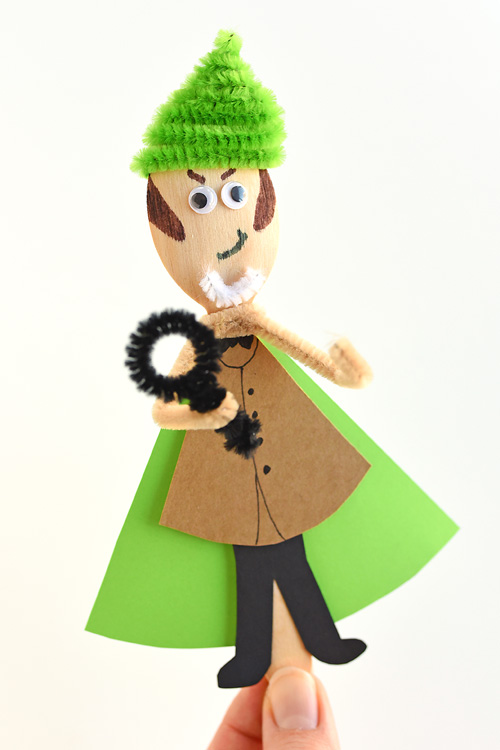 We made Sherlock Gnomes wooden spoon puppets inspired by the characters in the movie and this low mess kids craft is so much fun! These puppets are really simple to make and the kids LOVED playing with them!