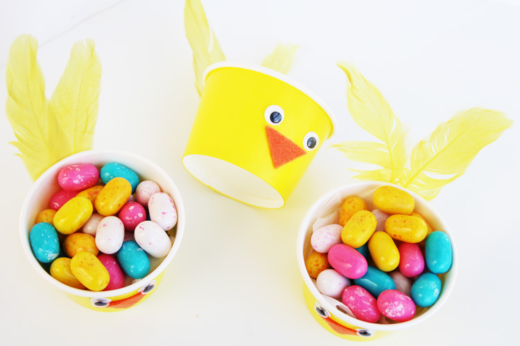 Make these easy Easter chick paper cups as a fun and creative way to hold Easter candy this spring!