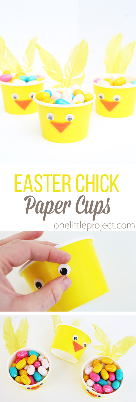 Make these easy Easter chick paper cups as a fun and creative way to hold Easter candy this spring!