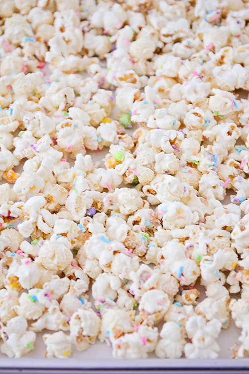 This delicious and fun birthday cake popcorn has only four ingredients, and has a sweet birthday cake flavor. It's the perfect treat for celebrating birthdays, or just for snacking!