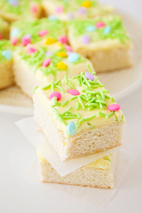 These spring sugar cookie bars are so much quicker and easier than roll-out sugar cookies, and just as delicious! They're the perfect dessert to celebrate spring!