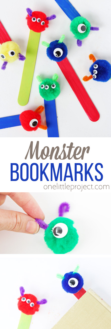 These pom pom monster bookmarks are SO adorable and super easy to make for the perfect back to school craft!