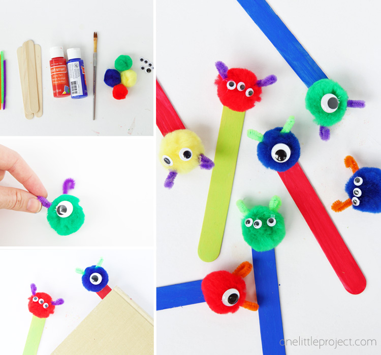 These pom pom monster bookmarks are SO adorable and super easy to make for the perfect back to school craft!