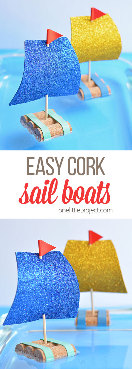 These cork sail boats are so easy to make and they actually float in water! This is such a simple kids craft idea and a great low mess activity to try with the kids this summer! Each boat takes less than 5 minutes to make!