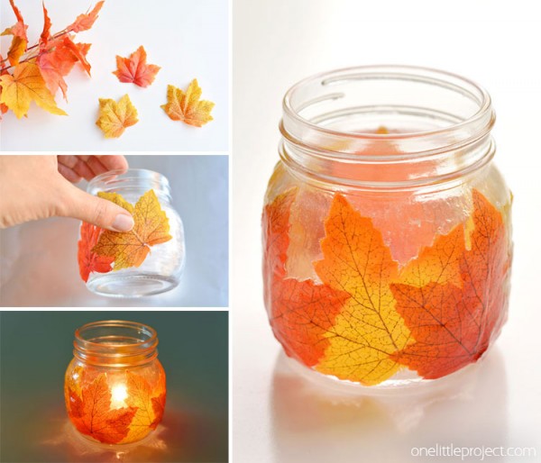Mason Jar Leaf Lanterns | Autumn Leaf Mason Jar Candle Holder