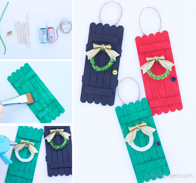 These popsicle stick door ornaments are SO cute and such an easy kids ornament craft to make!