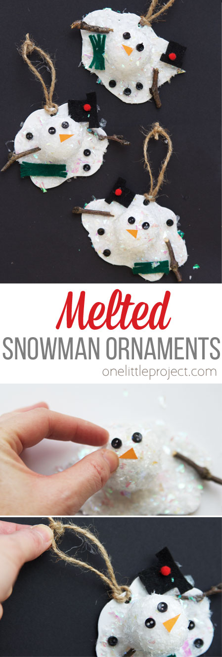 These melted snowman ornaments use faux snow and styrofoam balls to create the cutest snowman craft ever!
