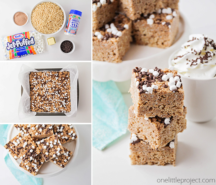 These irresistible and delicious hot cocoa rice krispie treats have all the flavors you love in hot chocolate, in a sweet and crunchy rice krispie treat!