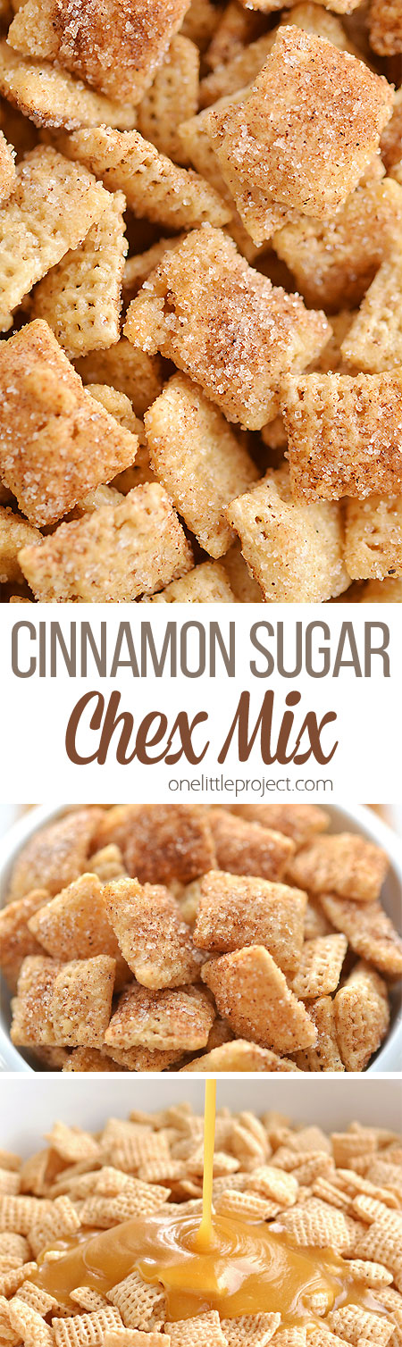 This cinnamon sugar chex mix is SO GOOD. It's super easy to make, and the sweet buttery crunch is insanely addictive! Such an awesome snack idea for parties, Christmas, Super Bowl, school snacks, mid-afternoon cravings, everything! It's like Churro Chex Mix - So good!