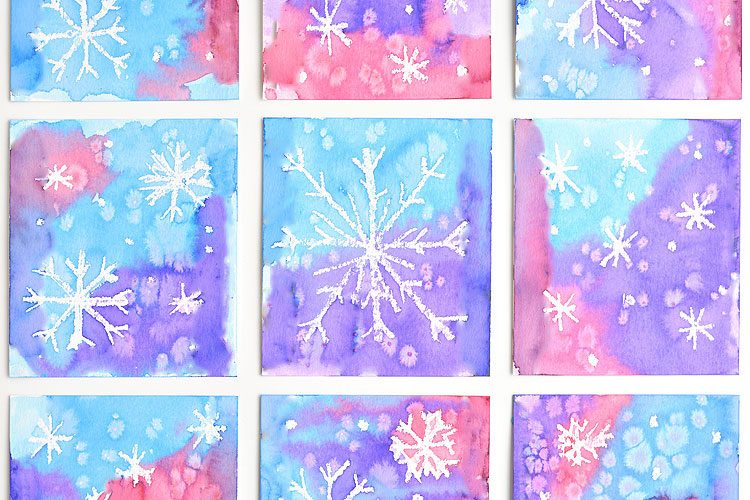 Salt and watercolor snowflake art