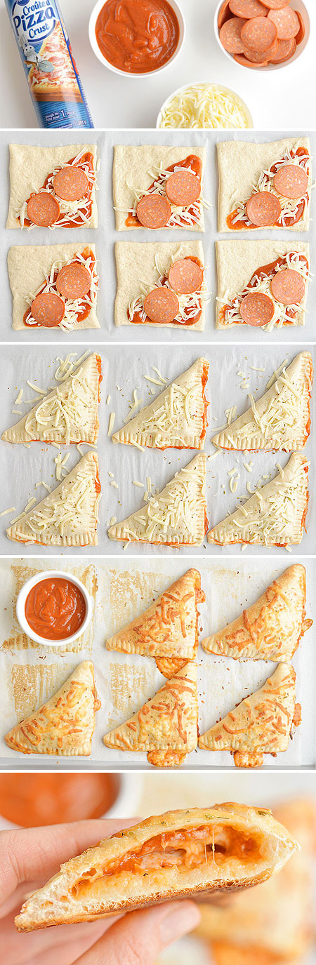 These easy cheesy homemade pizza pockets are SO EASY and they taste amazing! You can load them with your favourite pizza toppings and in less than 20 minutes you have a fun, delicious and kid friendly meal! They're great for lunch or dinner and best of all, they're kid approved!