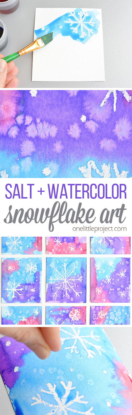 This magic salt and watercolor snowflake art project for kids is so much fun! The snowflakes magically appear when you add the paint and the salt makes the painting look “frosty”. This is such a cool process art idea for kids that’s fantastic in the classroom at school or on a snowy day at home this winter!