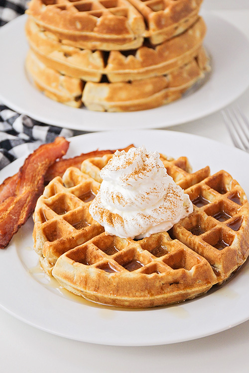 These light and fluffy cinnamon waffles are crisp on the outside, and have the perfect hint of spice. They'll make any breakfast extra special!
