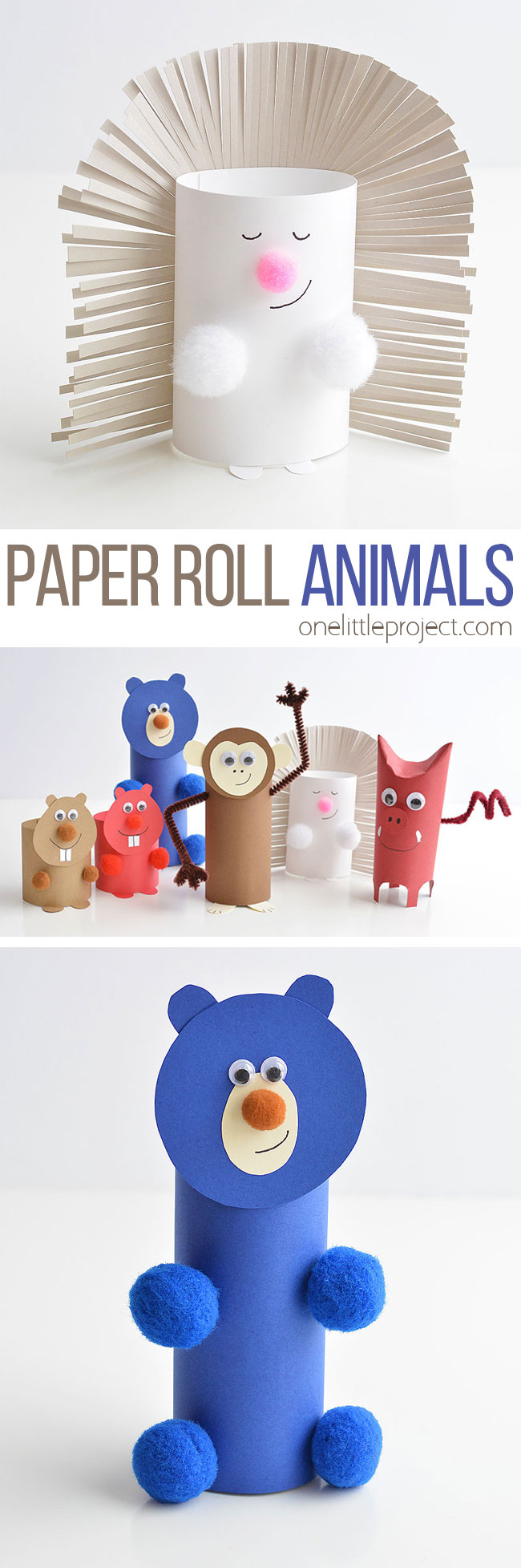 These paper roll animals are SO CUTE, and they're really easy to make using simple craft supplies! If you use toilet paper rolls, it's a great way to upcycle! Or you can make your own paper rolls using card stock. Either way, this is a super fun kids craft that they can actually play with!