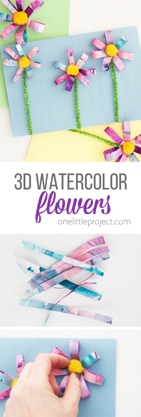 These 3D flowers are made with recycled watercolor paintings and are SO easy to make! Perfect handmade card idea for Mother's Day or Easter!