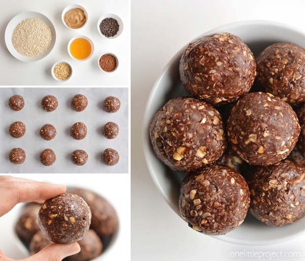 No-Bake Chocolate Peanut Butter Energy Bites - One Little Project