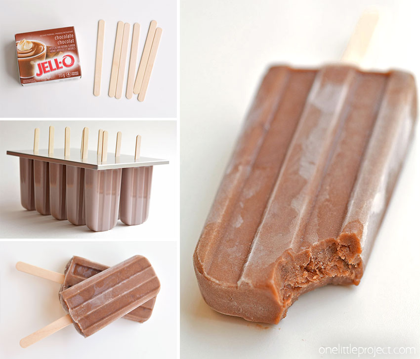 Collage image showing how to make homemade fudgesicles