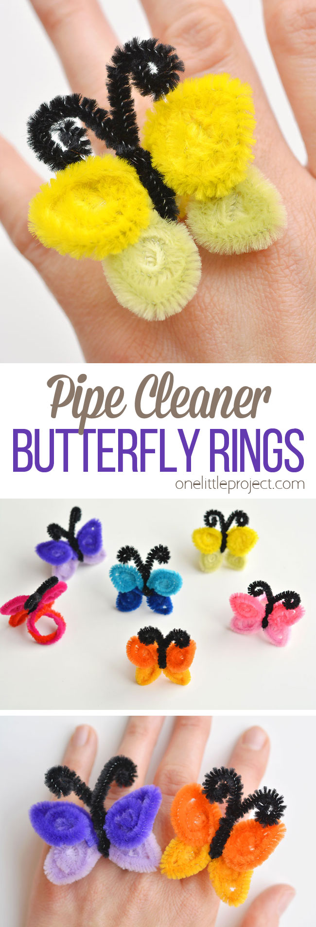 These pipe cleaner butterfly rings are SO SIMPLE to make and they’re so pretty! This is such a fun and easy kids craft idea and a super fun summer craft. It's also a great craft for teens, tweens and even adults! All you need are a few pipe cleaners and in less than 5 minutes you can make an awesome homemade ring!