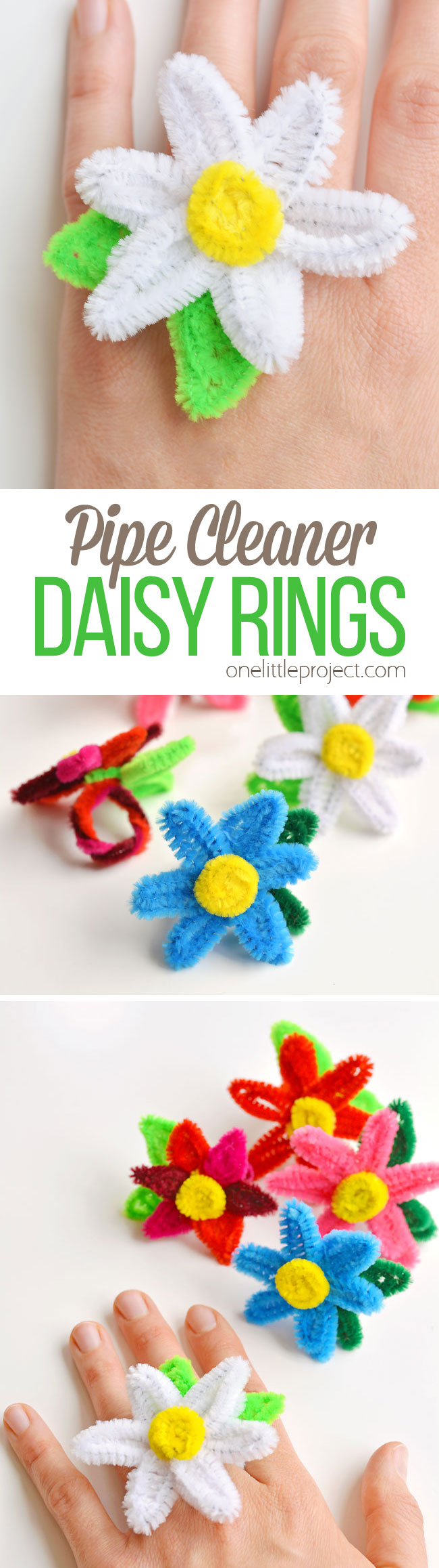 These pipe cleaner daisy rings are so fun and they're really easy to make! This is such a fun summer craft idea and a great craft for kids, teens, tweens and even adults. Each one takes less than 5 minutes to make and you only need pipe cleaners! Such a great way to make homemade jewelry.