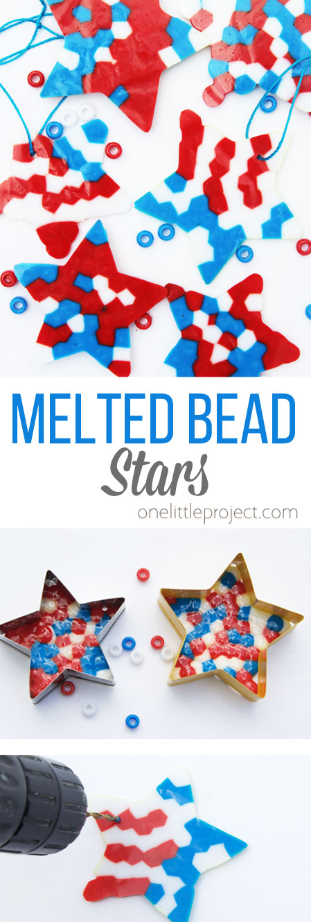 These melted bead stars are a great kids craft for the Fourth of July! Make them to add to your patriotic decor or just for an easy summer craft!